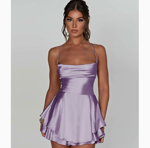 Sexy Backless Drawstring Pleated Mini Women Dress