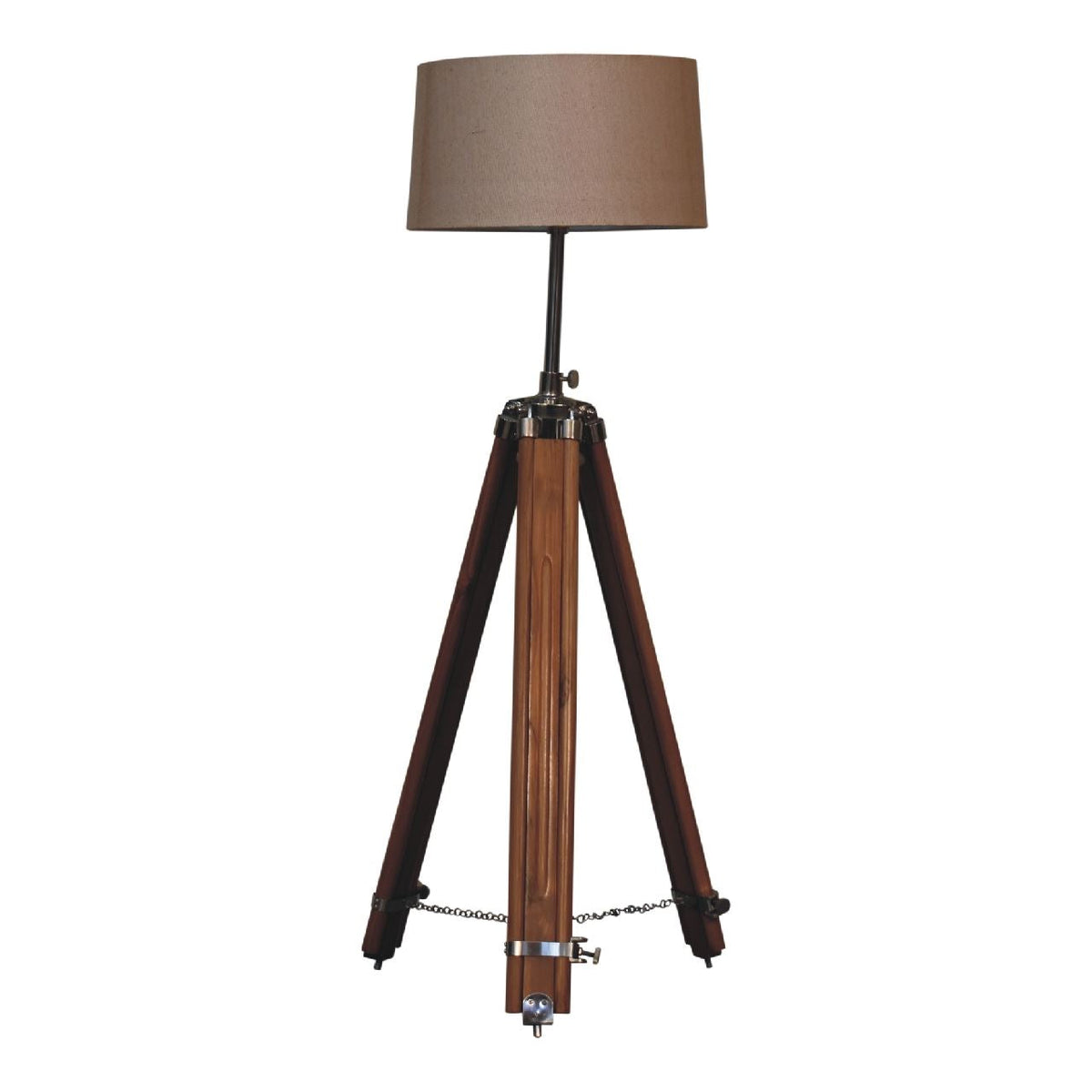 Artisan Chrome Plated and Wooden Teak Floor Lamp