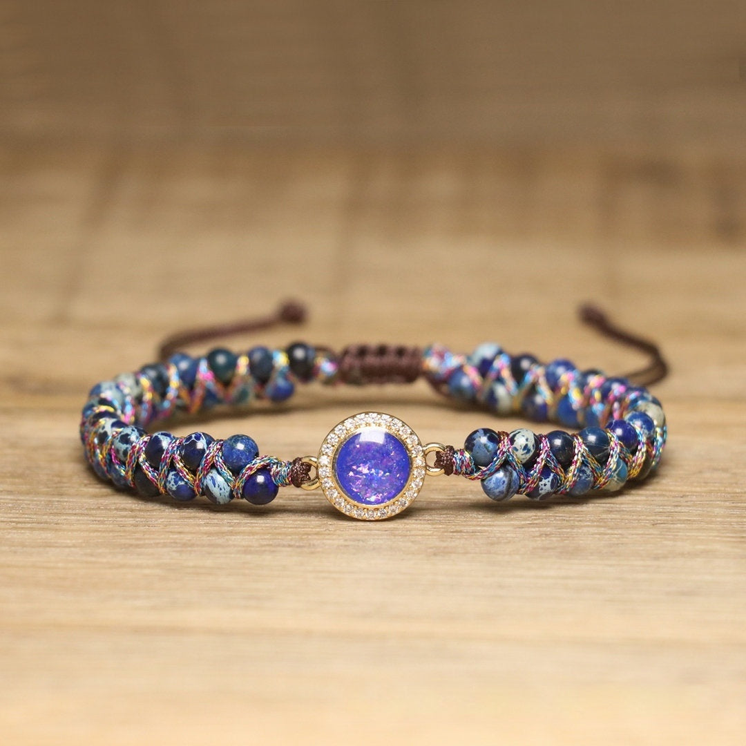 Retro Opal Natural Stone Bracelet, Double-layer Braided And Adjustable