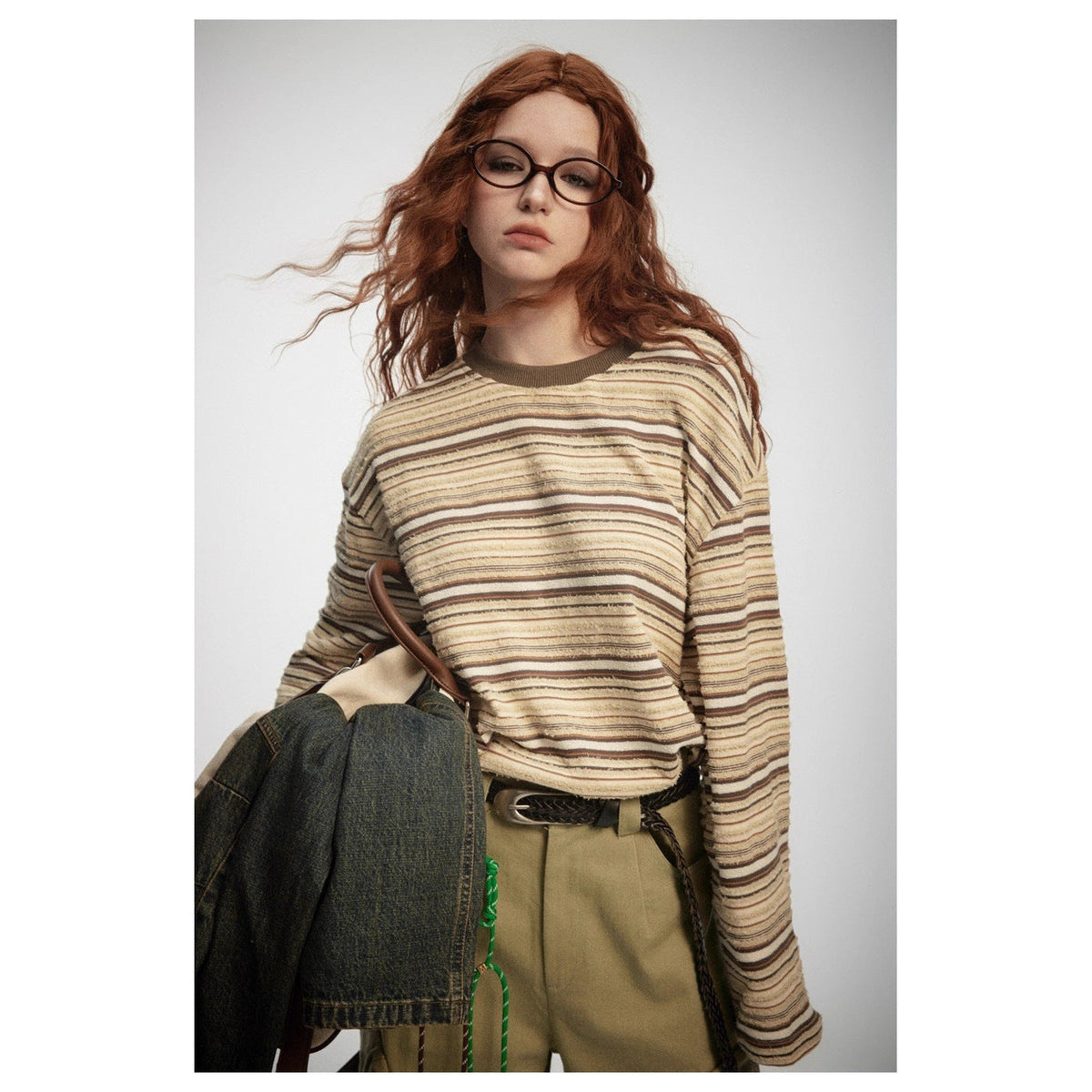 Striped Long-sleeved T-shirt Trendy Men's Women's Pullover Top