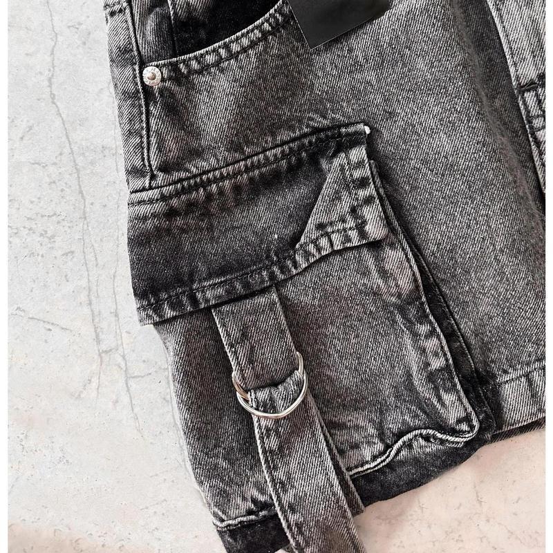 Multiple Pockets Denim Plaid Skirt Vintage Goth Black Y2k