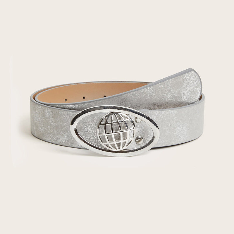Retro Trendy Cool Oval Buckle Simple Female Ornament Belt