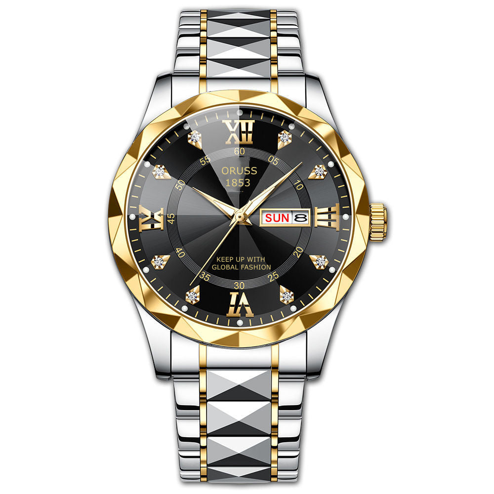 Dual-calendar Mens Quartz Casual Watch