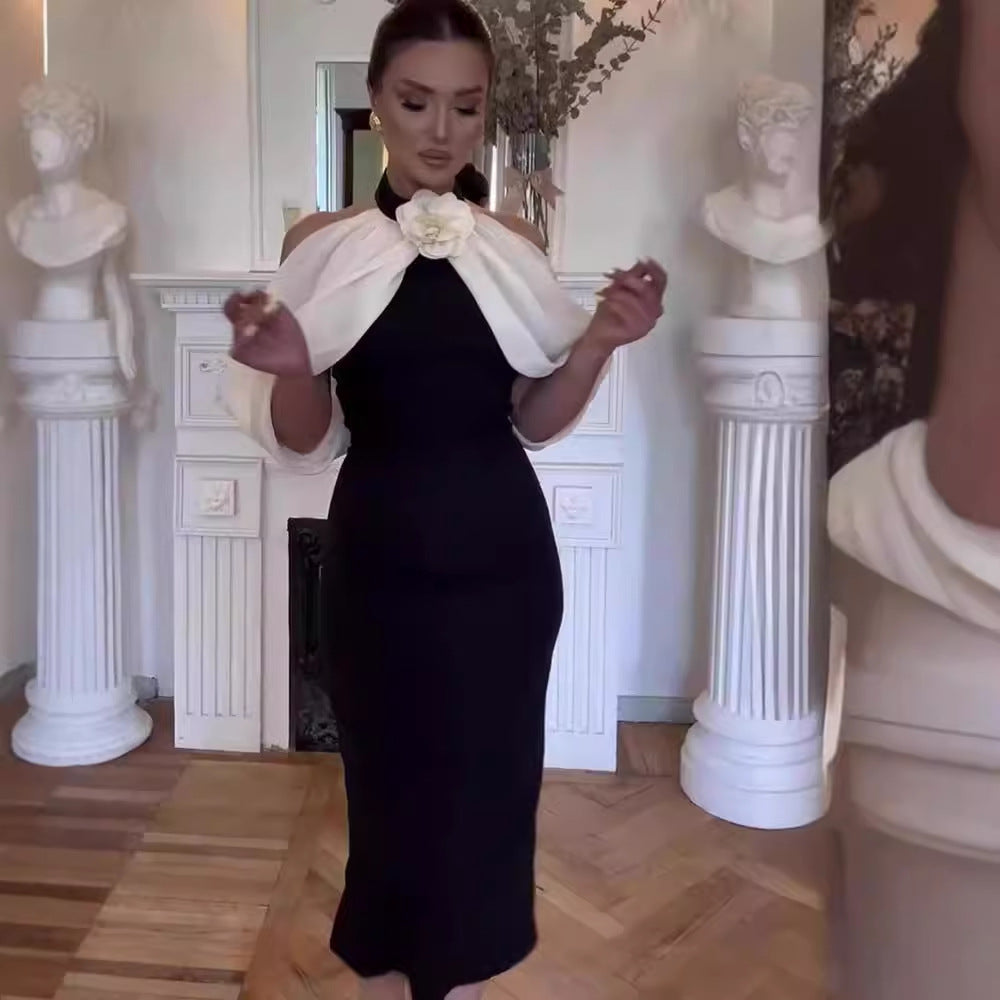 Black Senior Backless Bandage Sheath Off-the-shoulder Dress