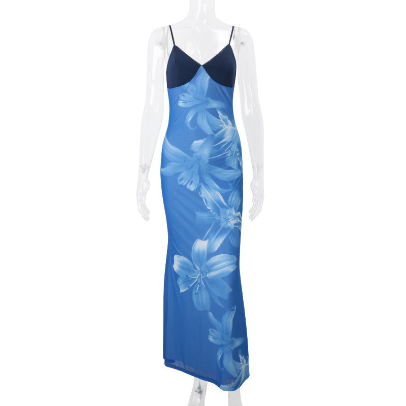 Mesh Slim Fit Patchwork Sling Dress Women
