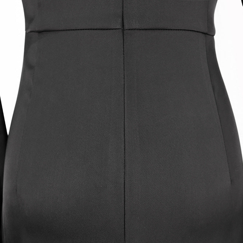 Black Long Sleeved Square Neck Dress For Women