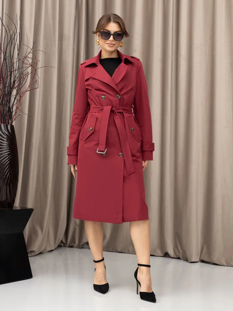 Double Breasted Women's Dust Coat Classic British Style Lace-up