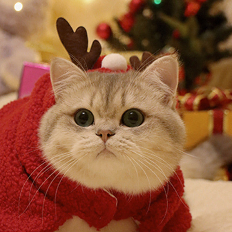 Pet Autumn And Winter Warm Antlers Hat Cloak