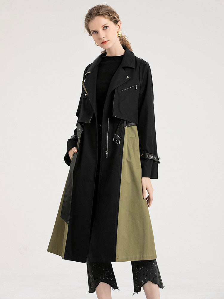 Women's New Retro Color Matching British Style Trench Coat