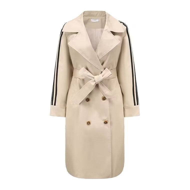Women's Trench Coat Vintage Stripe Mid-length Coat