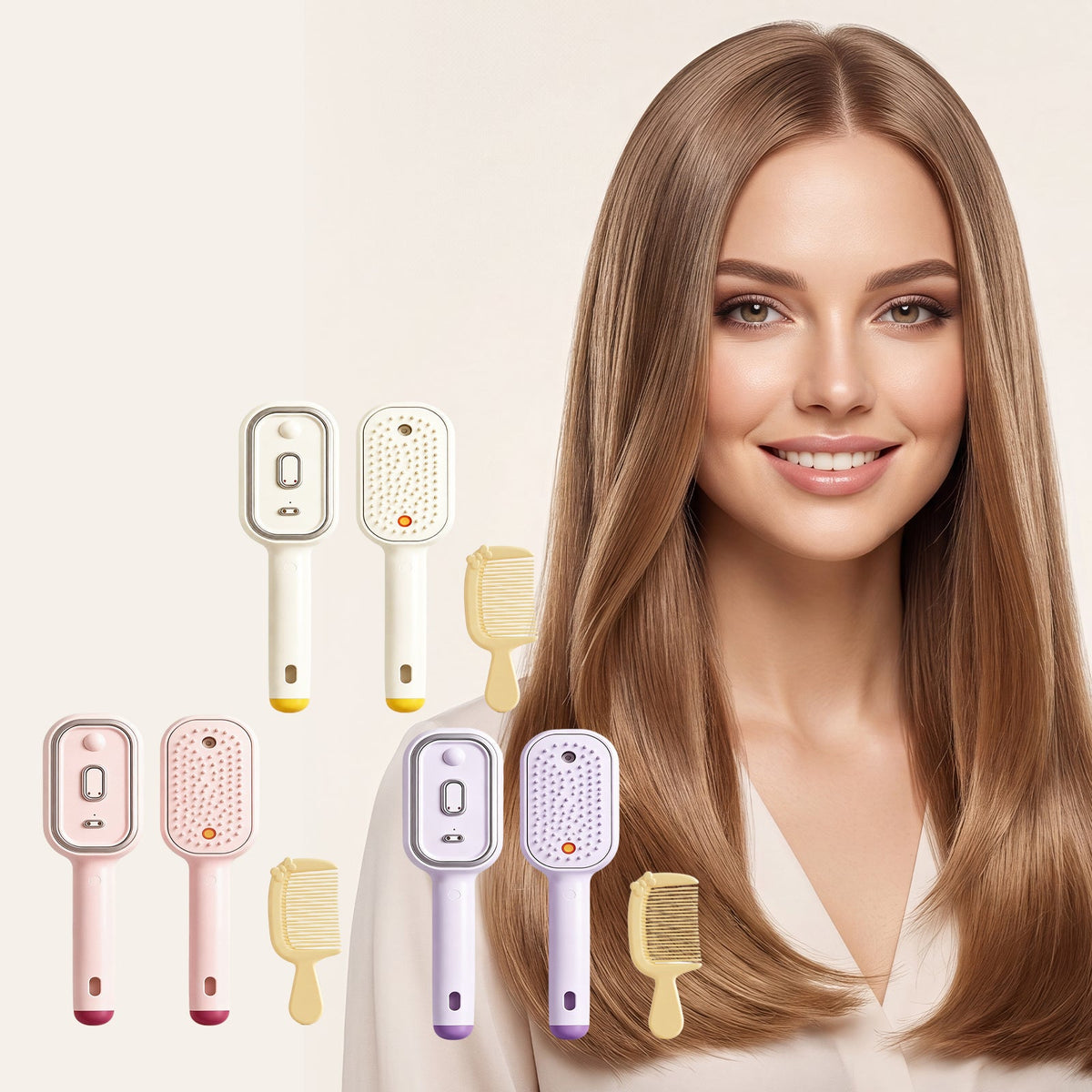 Electric Spray Airbag Beige Massage Brush Yellow Hairbrush Set