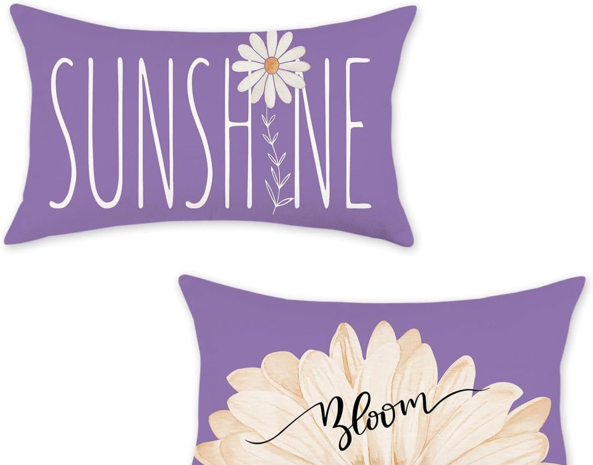 Ice Cream Flower Linen Print Lumbar Cushion Cover