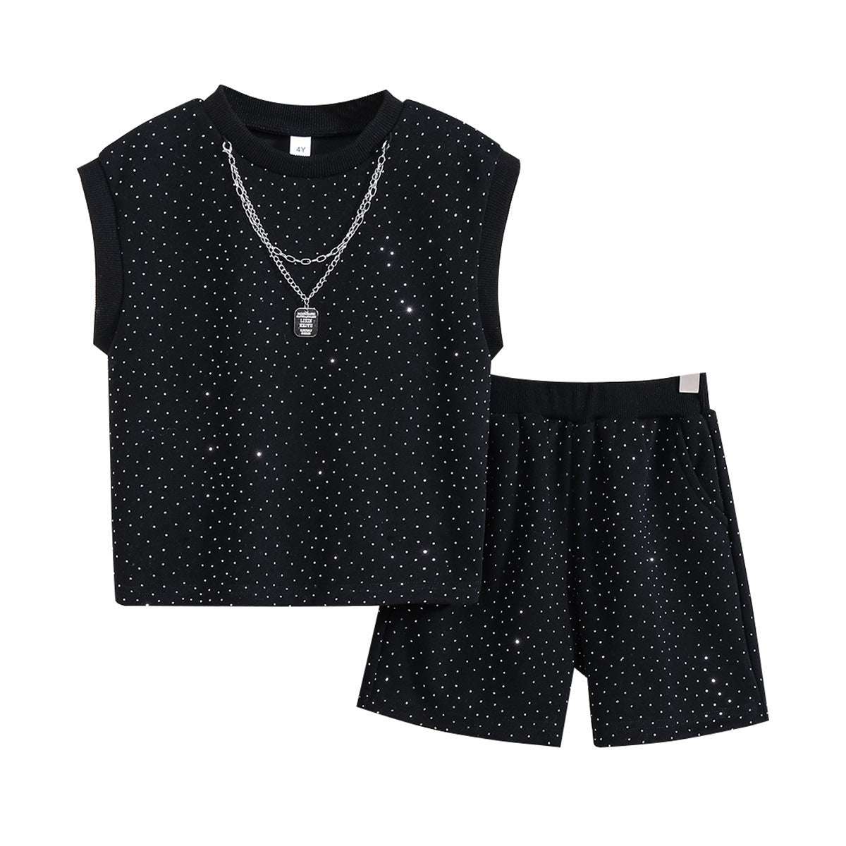 Summer Trendy Sleeveless Vest Boys' Outfit With Starry Sky And Sparkling Rhinestones