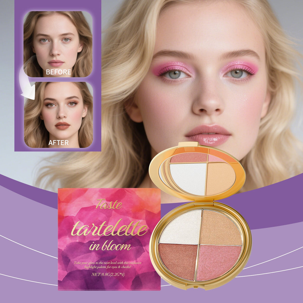 Highlighter, Eyeshadow, And Blush Palette 8.8g