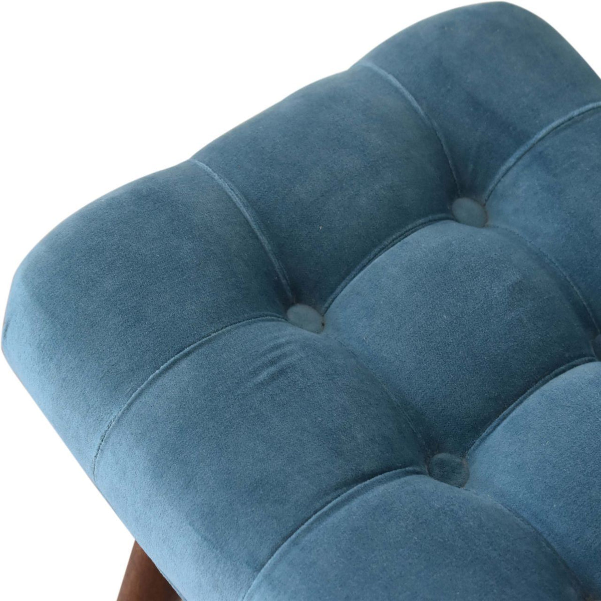 Artisan Mini Teal Cotton Velvet Curved Bench