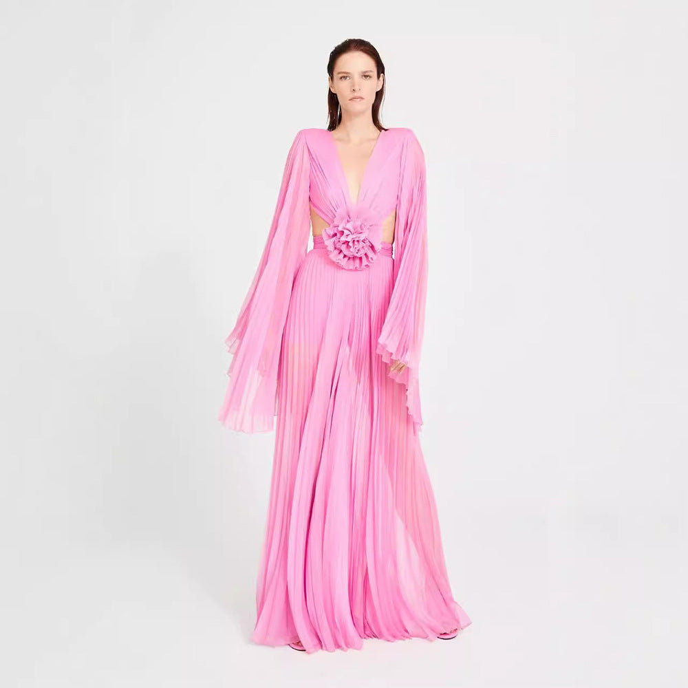 Fashion Backless Flower-decorated V-neck Evening Dress