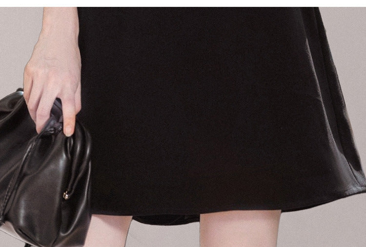 Square Neck Patchwork Dress With Bubble Sleeves