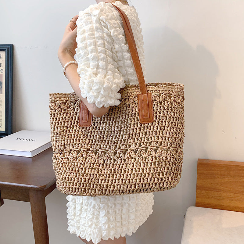 Women's Fashionable All-match Large Capacity Woven Shoulder Bag