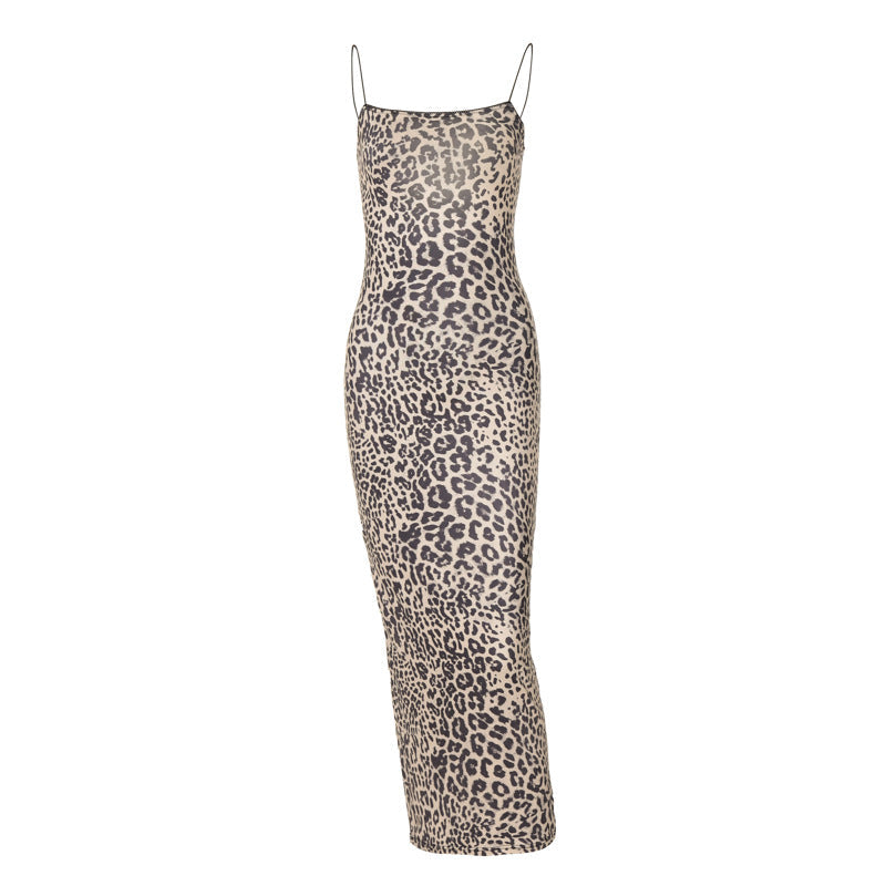 Women's Summer Fashion Printed Backless Slim Fit Sling Dress