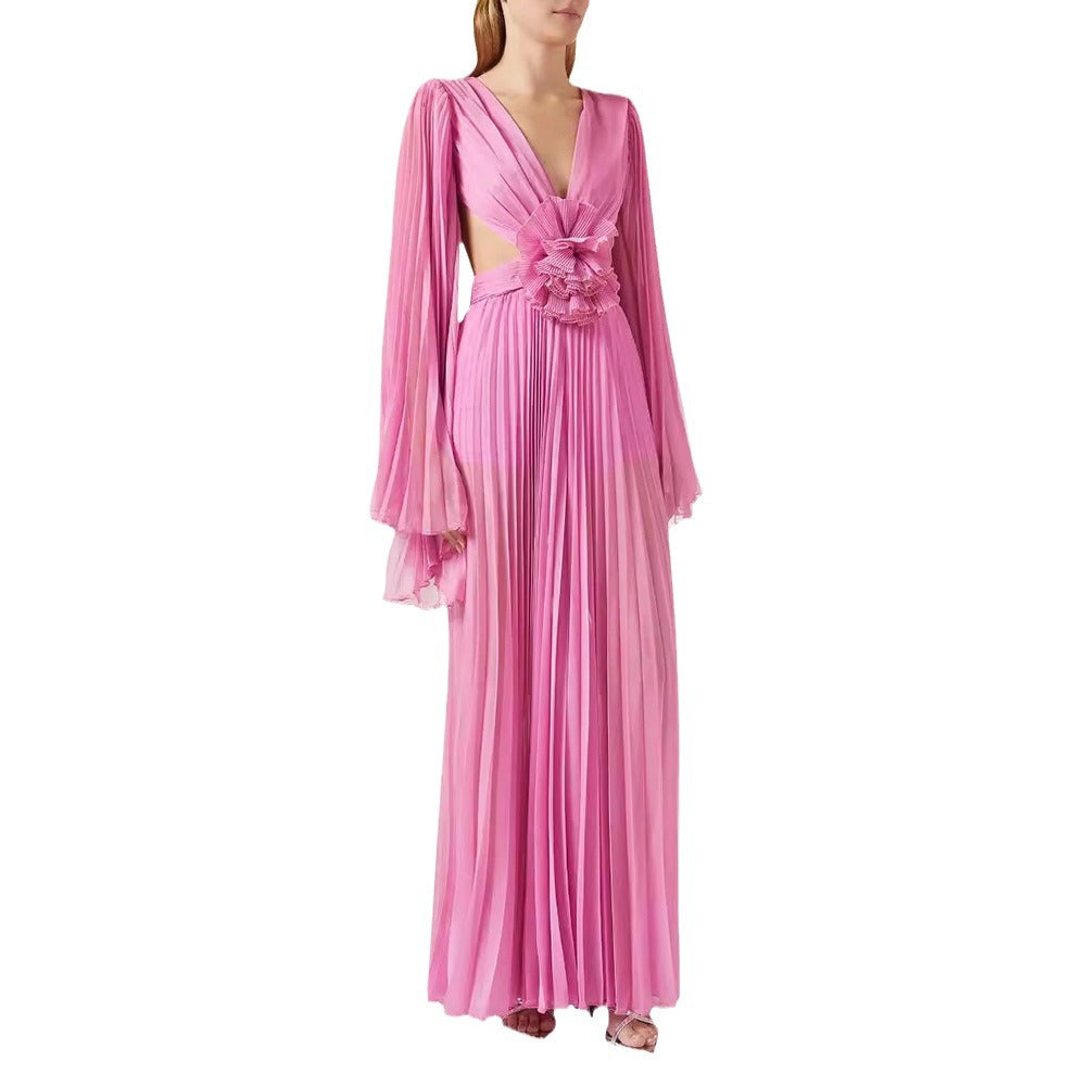 Fashion Backless Flower-decorated V-neck Evening Dress