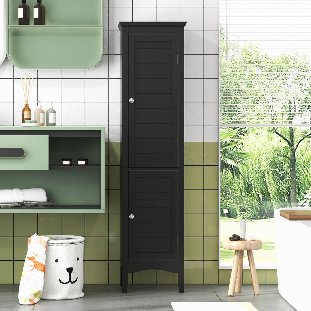 Tall Narrow Bathroom Cabinet-Black