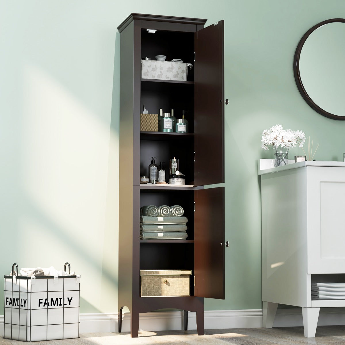 Tall Narrow Bathroom Cabinet-Black