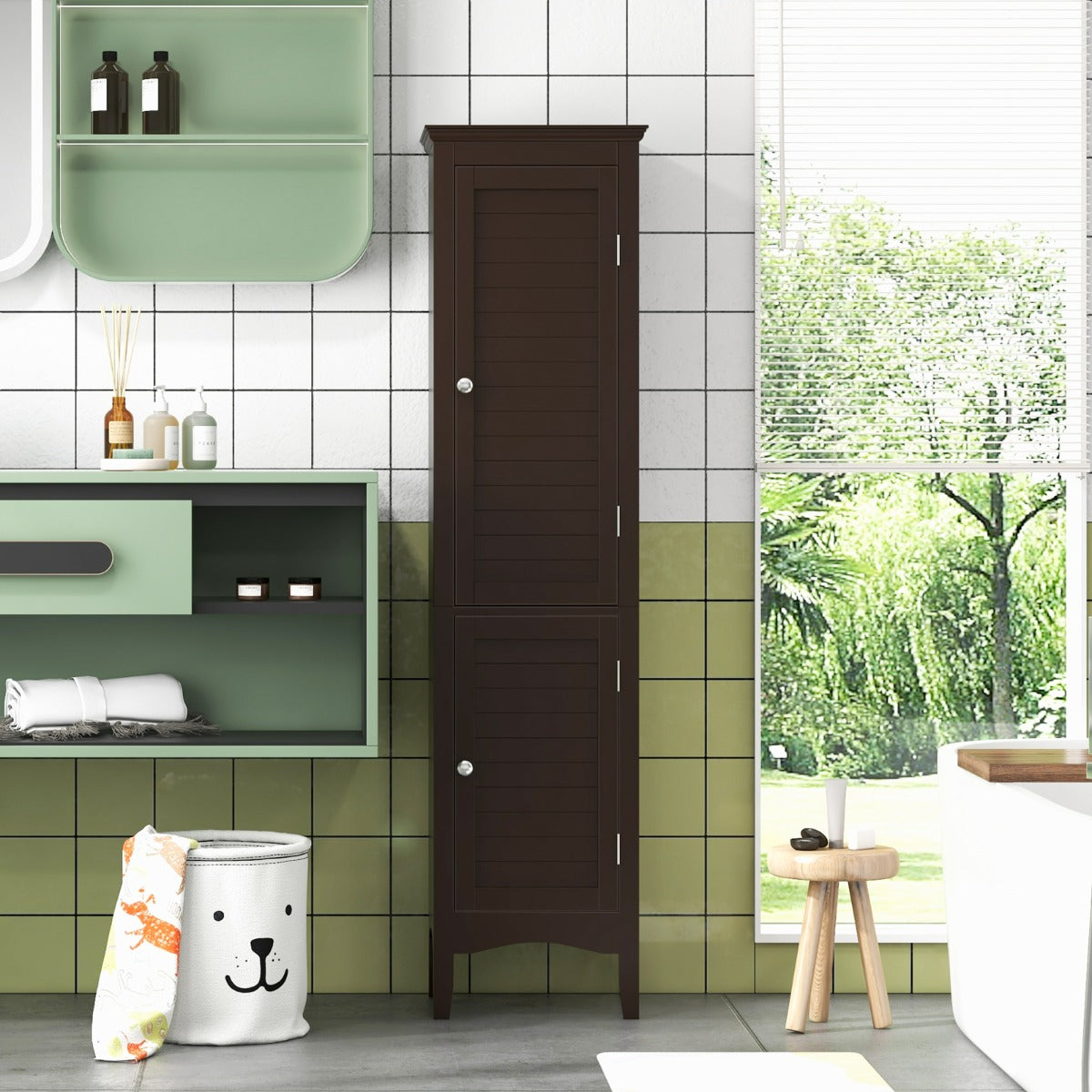 Tall Narrow Bathroom Cabinet-Black