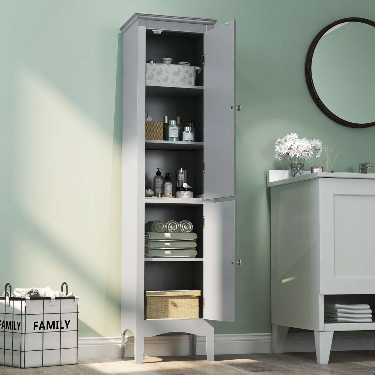 Tall Narrow Bathroom Cabinet-Black