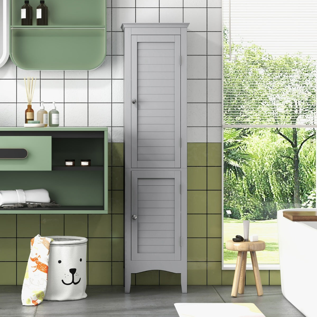Tall Narrow Bathroom Cabinet-Black