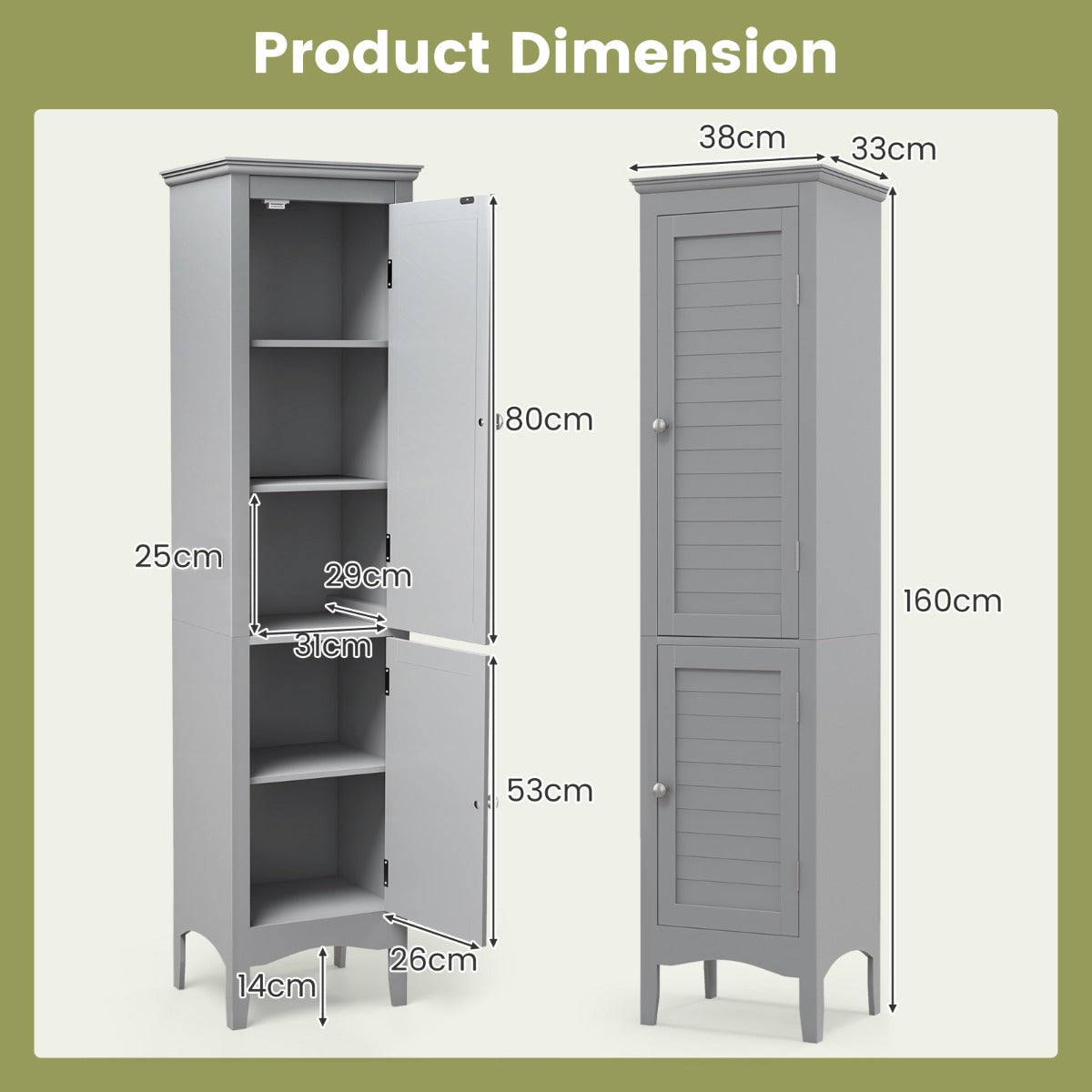 Tall Narrow Bathroom Cabinet-Black