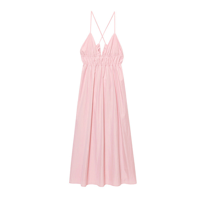 Women's SpringSummer Backless V-neck Strap Dress