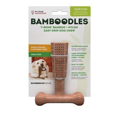 Bamboodles T Bone Chew Toy for Dogs Small 4Inch Chicken Flavour - Case of 4