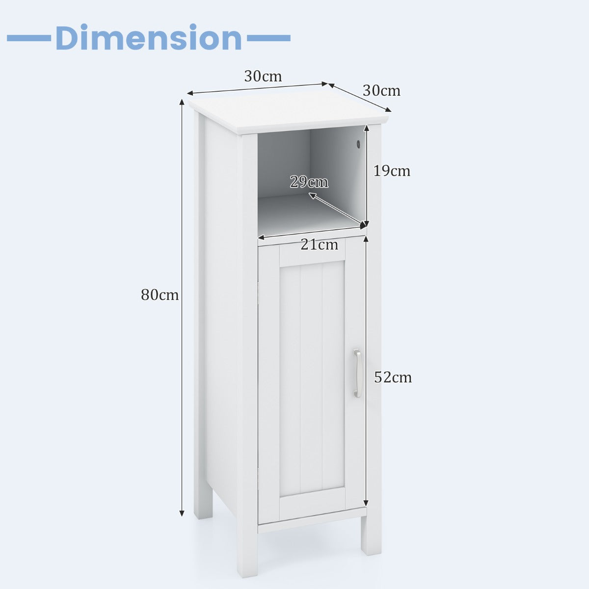 Freestanding Narrow Bathroom Storage Organizer Rack Stand with Door and Adjustable Shelf-Black