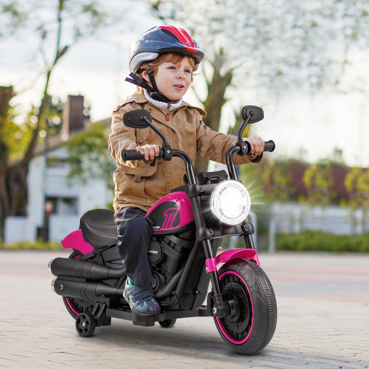 6V Kids Ride On Motorcycle with Training Wheels and Headlight for Toddlers-Navy