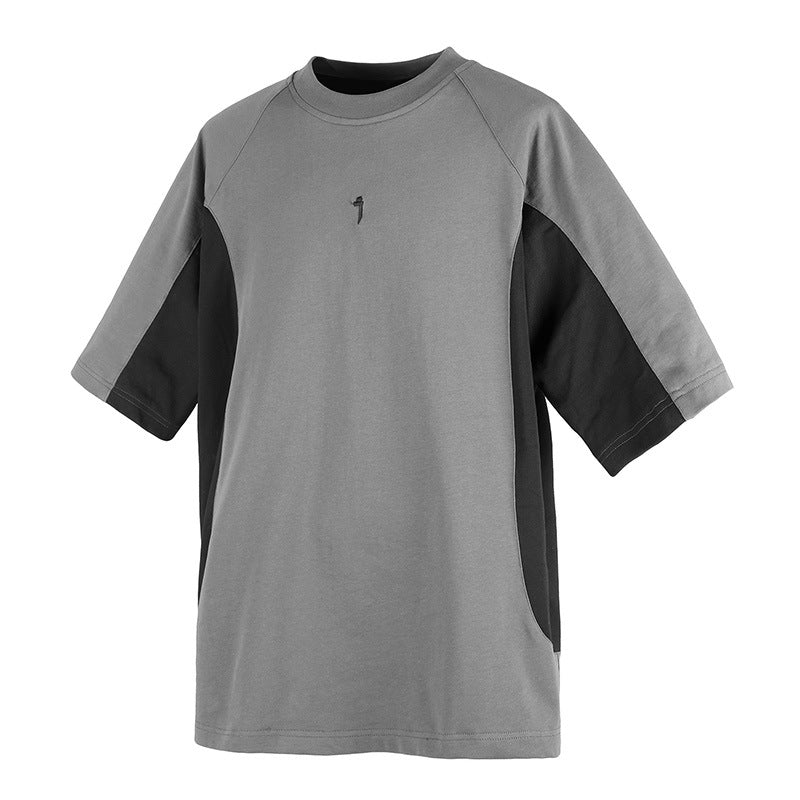 Dual-color Patchwork Round Neck Loose Casual Trend Short Sleeve