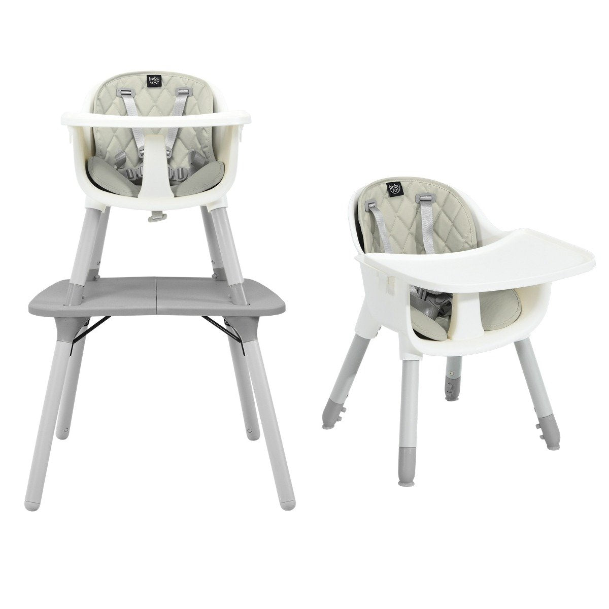 convertible Baby High Chair with 2-Position Removable Tray-Beige