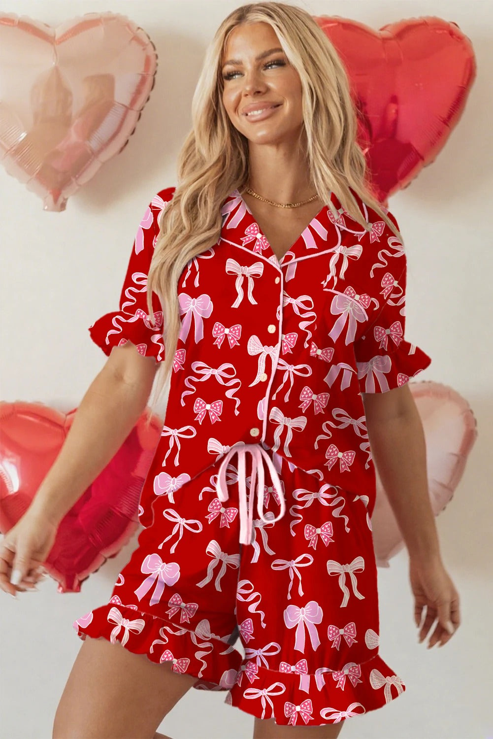 Women's Casual Bow-Knot Printed Loose Loungewear Set