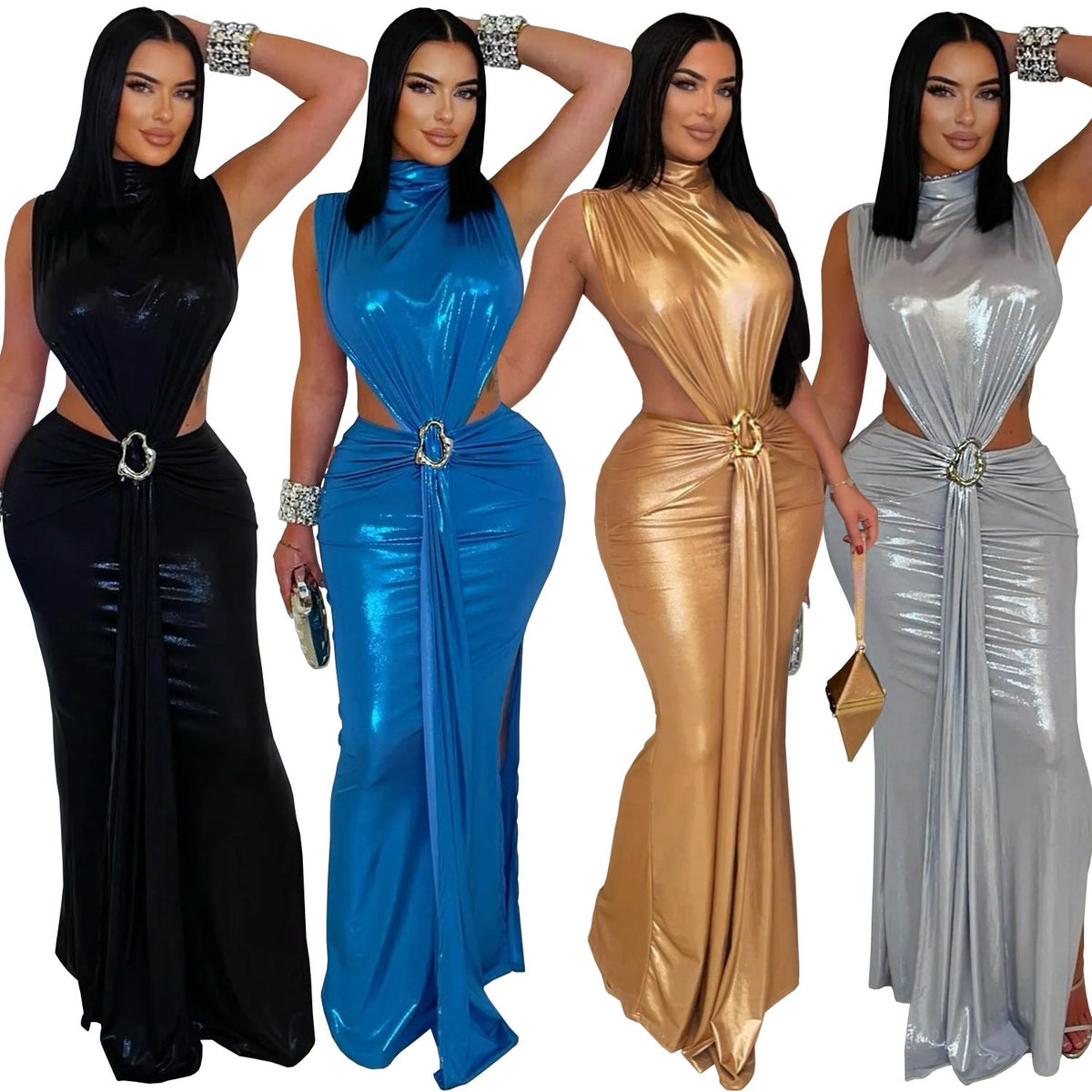 Wear Sexy Elegant Turtleneck Arm Covering Split Dress