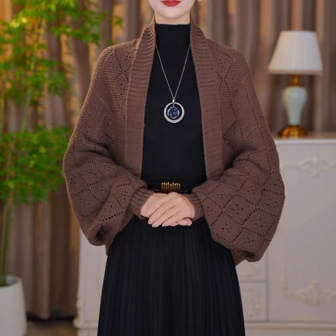Knitted Dense Woven Plaid Shawl Warm All-matching