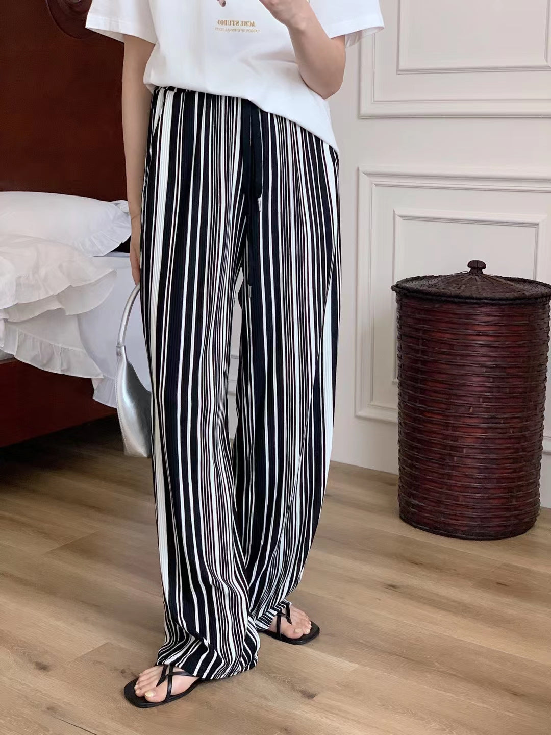 Black And White Striped Casual Pants For Women Summer