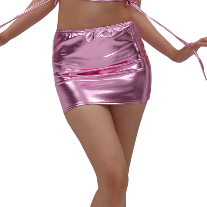 Gold-foil Patent Leather Sheath Skirt, Women's