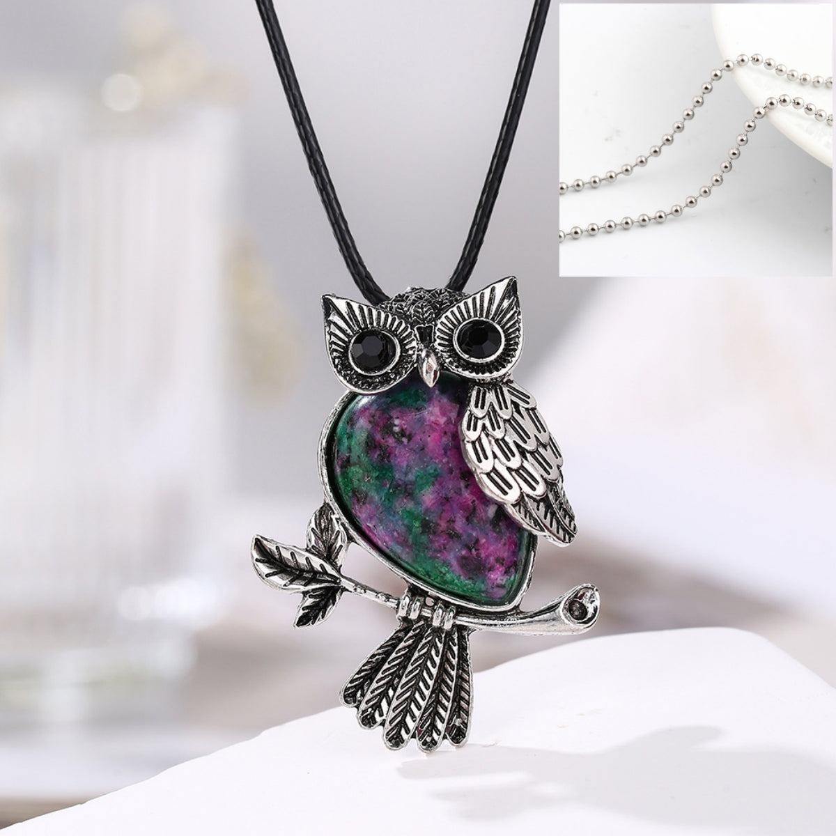Natural Stone Crystal Pendant Owl Pendant Alloy Accessories Necklace
