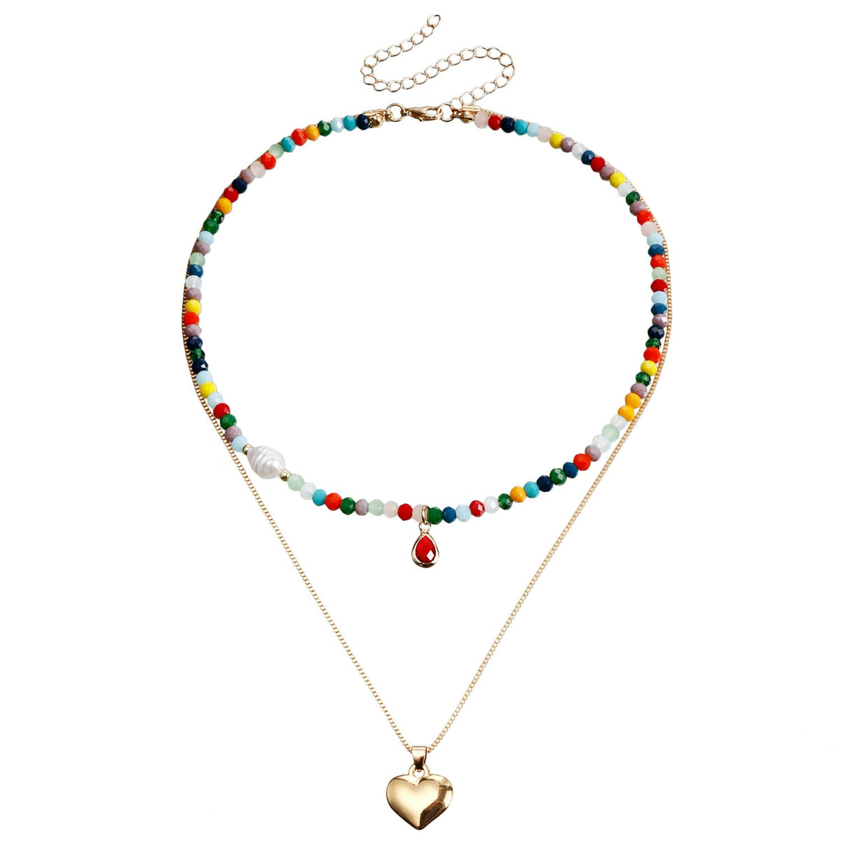 Bohemian Contrast Color Rice-shaped Beads Stringed Beads Multi-layer Necklace
