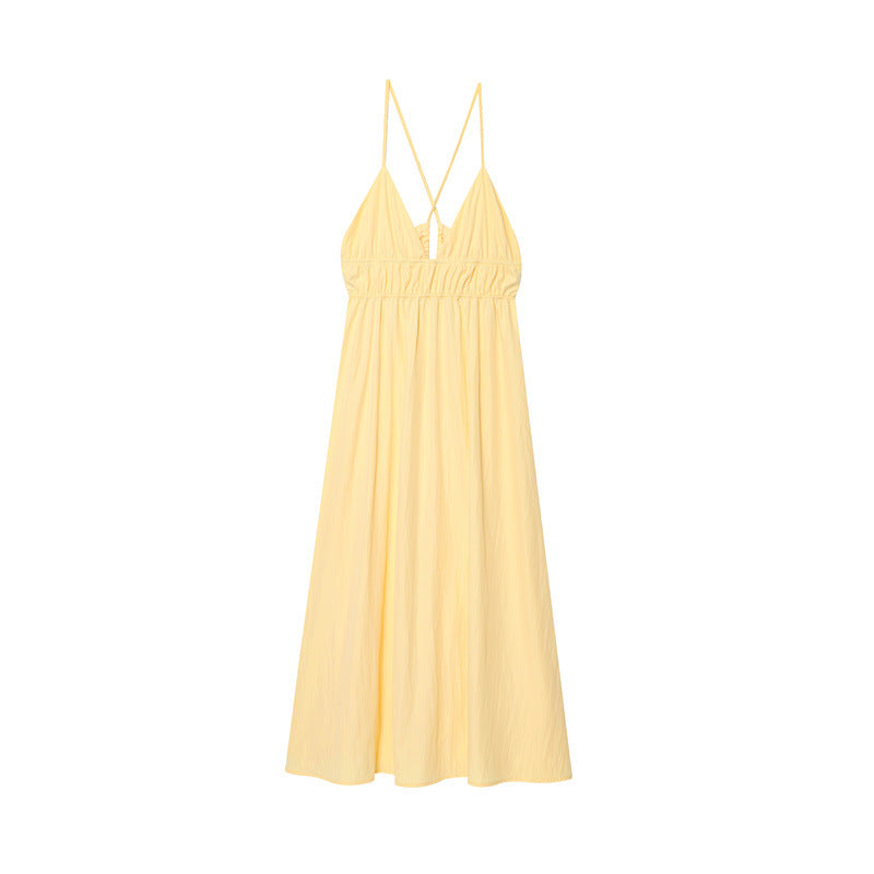 Women's SpringSummer Backless V-neck Strap Dress