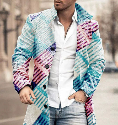 New men's woolen stand collar mid-length casual coat with pockets
