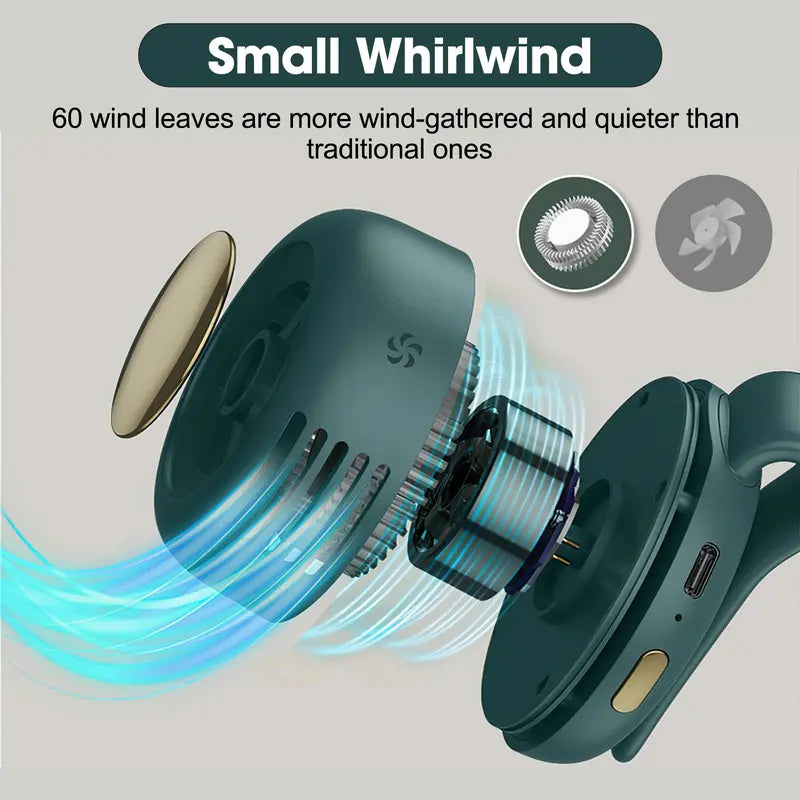 Mini Clip Fan Hanging Waist Neck Fan Girl Electric Air Cooling Fan 900mah USB Leafless Fan 3 Speeds For Outdoor Camping Fishing