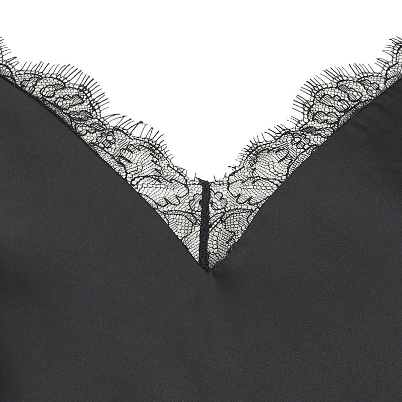 V-neck Sleeveless Comfortable Nightdress For Women Black And White