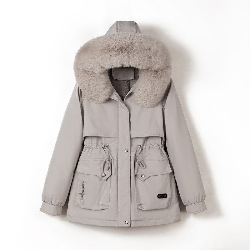 Fur Collar Fashionable All-matching Jacket Hooded Warm Cotton-padded Coat