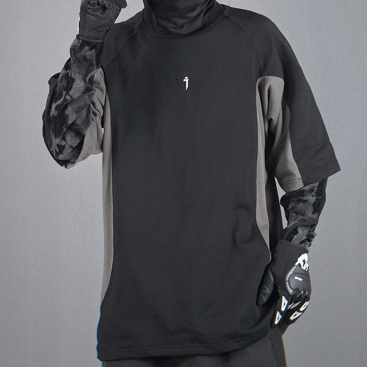 Dual-color Patchwork Round Neck Loose Casual Trend Short Sleeve