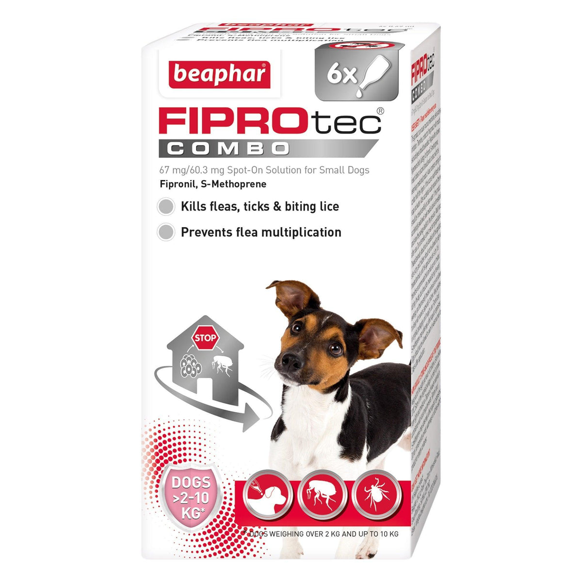Beaphar FIPROtec COMBO Flea and Tick Spot On for Small Dogs 6 pipettes - Case of 4
